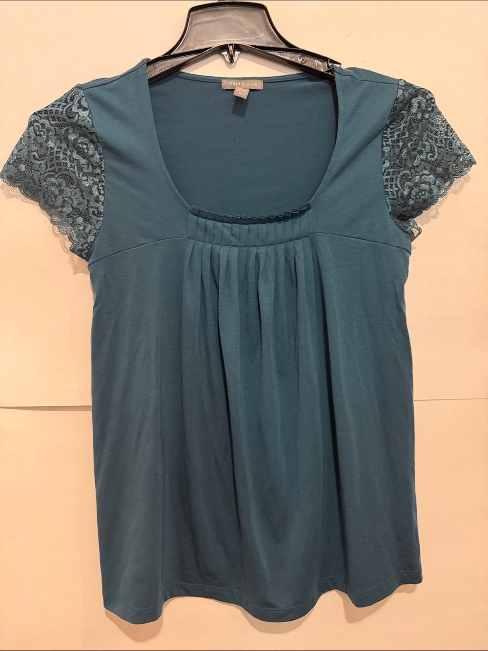 Apt. 9 Teal Scoop-Neck Top with Lace Cap Sleeves